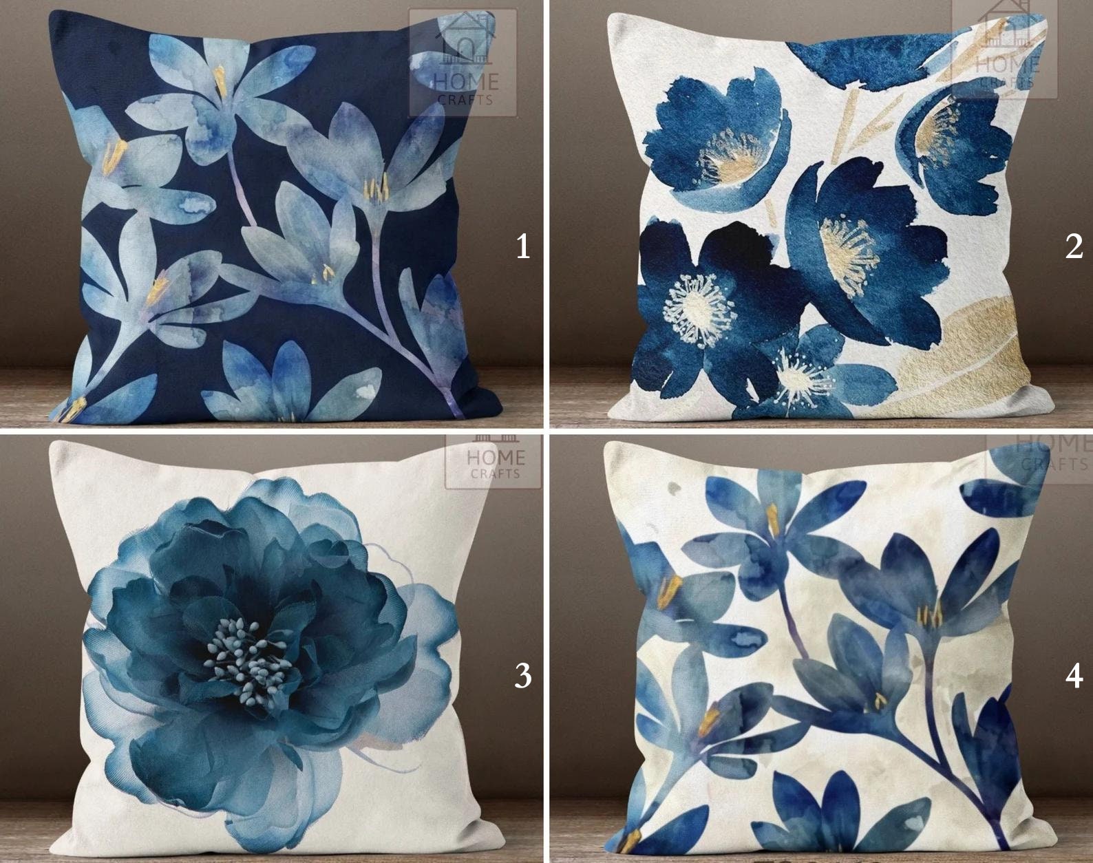 Set Di 4 Federe Per Cuscino 45x45 Cm | Fiori A Acquerello Primaverili Con Citazioni | Lino Poliestere