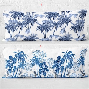Tropical Long Lumbar Pillow Cover, Palm Tree Bolster Pillowcase, Leopard Long Pillow Top, Stork Lumbar Pillow, Blue Oversized Lumbar Cushion