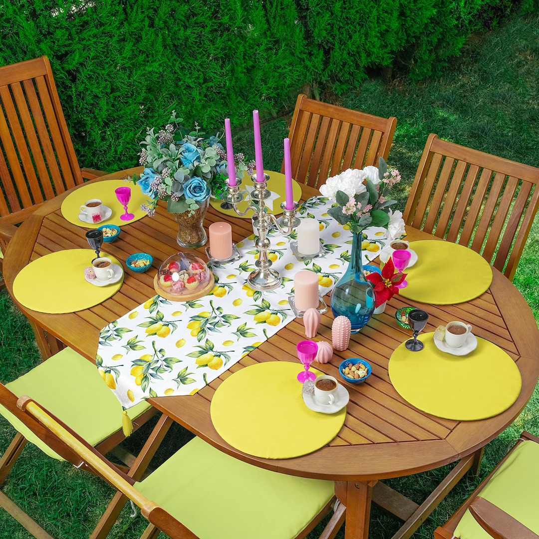 Lemon Placemat Runner Set Lemon Table Runner Lemon Print Etsy