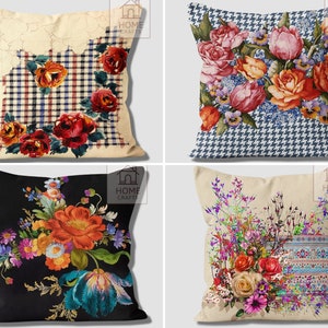 Unique Floral Style Cushion Cover, Flower Pillow Case, Chic Throw Pillow, Luxury Decorative Cushion Case, Elegant Pillow, Stylish Home Decor