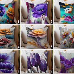 Purple Floral Pillow Cover, Decorative Throw Cushion image 1