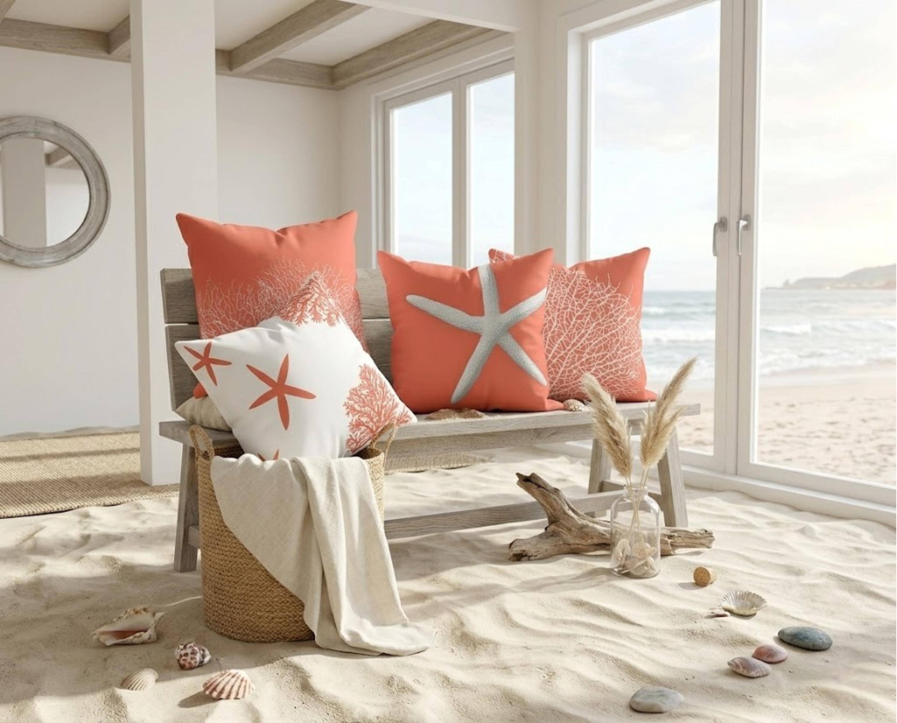 Coral Throw Pillow Cover, Sea Life Cushion, Beach House Decor