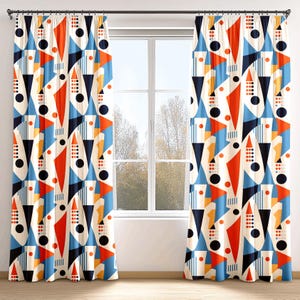 Abstract Art Paper Design Curtain, Geometric Retro Pattern Curtain, Mid Century Modern Valance, Vintage Living Room Drape, Abstract Deco