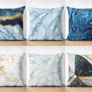 Blue Marble Sofa Cushion Case, Luxury Cushion Covers, Stylish Couch Pillowcases, Blue Gold Pillow Cover, Unique Decorative Pillow Shams
