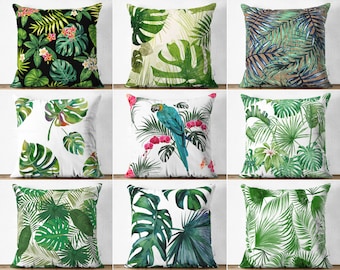 Monstera Leaf Pillow Case, Green Leaves Pillow Covers, Palm Leaf Printed Cushion Case, Giant Leaves Spring Decorative Pillows, New Home Gift