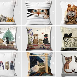 Fundas de almohadas de gato, fundas de almohadas decorativas de gato, cojín de exterior de gato, funda de almohada de gato linda, almohadas decorativas de gato negro, almohada con estampado animal