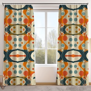 Abstract Retro Pattern Curtains, Mid-Century Modern Window Coverings, Geometric Drapes, Bold Colorful Mod Art Curtain, Eclectic Home Decor