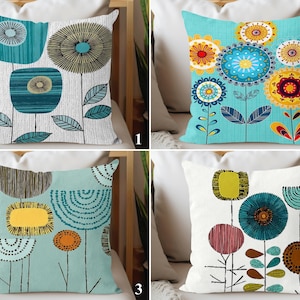 Mid Century Boho Floral Pillow Cases, Abstract Flower Cushion Case, Retro Style Pillow Covers, Premium Quality Pillow Sham, Modern Home Deco