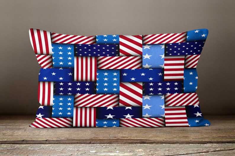 American Flag Pillow Cover USA Flag Pillow Case Red Blue Etsy