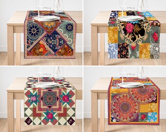 Ethnic Accent Table Runner, Tile Table Toppers, Rectangle Table Cover, Traditional Tablecloth, Authentic Kitchen Runner, Vintage Table Decor