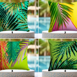 OUTDOOR Tropical Leaves Pillowcase, Palm Leaf Water Resistant Pillow Cover, Green Accent Cushion Case, Nature Inspired Beach Pillow Shams