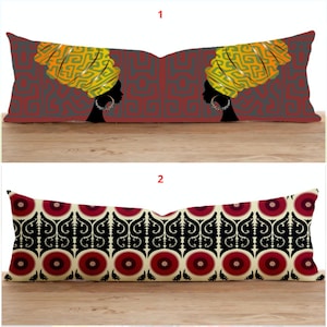 Taies d'oreiller femme tribale de style ethnique, taie de coussin imprimée bohème africaine, coussin décoratif bohème, long oreiller lombaire, coussin de banc