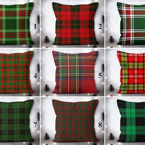 Red Green Plaid Pillow Covers, Tartan Cushion Case, Christmas Pillow Case, Xmas Decorative Throw Cushion Cover, Checkered Pillow, Home Decor