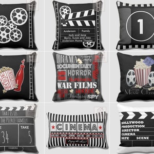 Movie Theater Cinema Pillow Cases, Clapboard Design Black Throw Pillow Cushion Cover, Movie Theater Personalized Throw Pillow Cover