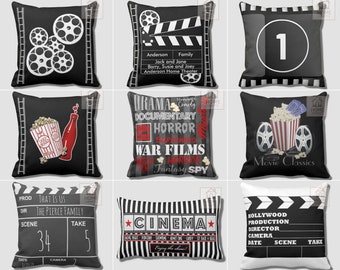 Movie Theater Cinema Pillow Cases, Clapboard Design Black Throw Pillow Cushion Cover, Movie Theater Personalized Throw Pillow Cover