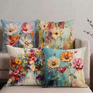 Watercolor Floral Pillow Cover, Colorful Home Decor