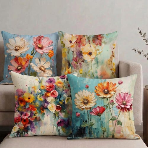 Kissenbezug mit Aquarellblumenmuster, farbenfrohe Wohndekoration