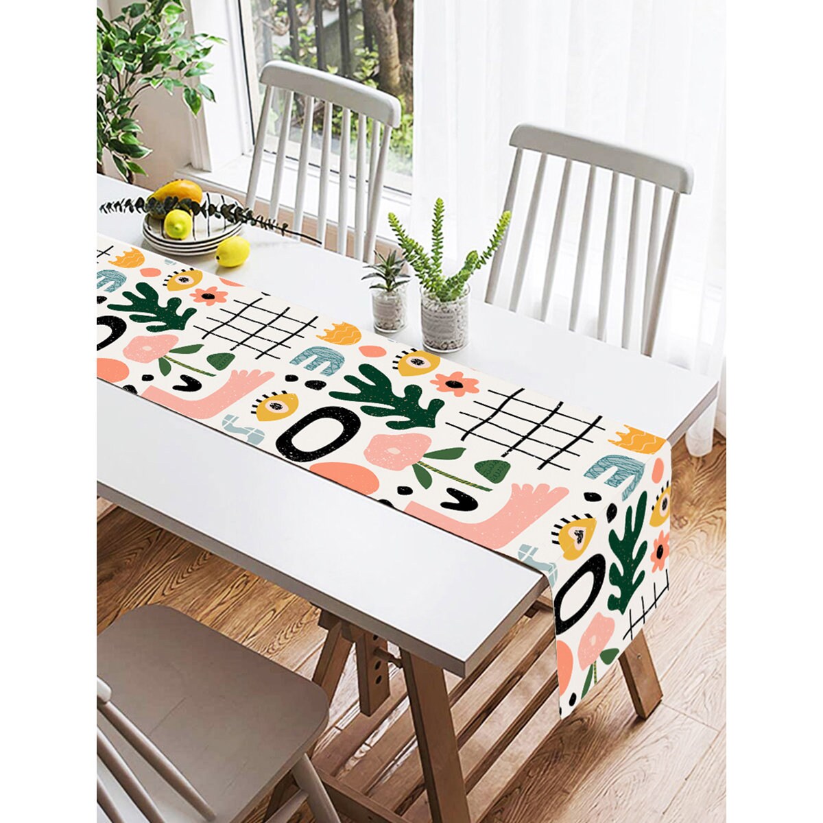 Abstract Watercolor Table Runner 13 X 36 Inches | Green Gradient Forest Print | Burlap Dresser Scarf Decor