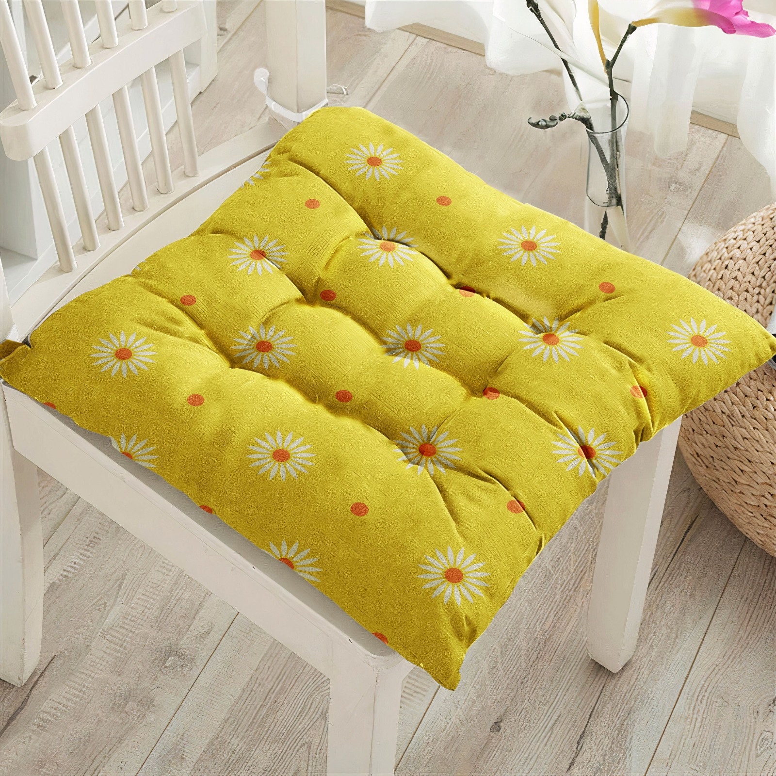 Sunflower Puffy Chair Pads Modern Fluffy Seat Cushion Outdoor Seat Pad Premium Quality Square Cushion Kitchen Cushion Farmhouse Gift Etsy