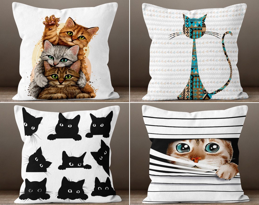 Cute Cat Cushion Covers Cat Gift Ideas Cat Pillow Cases Cat Etsy