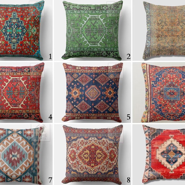 Rug Design Pillow Covers, Ethnic Print Cushion Case, Turkish Rug Pillowcase, Kilim Pattern Pillow, Old Style Rug Design Cushion Covers