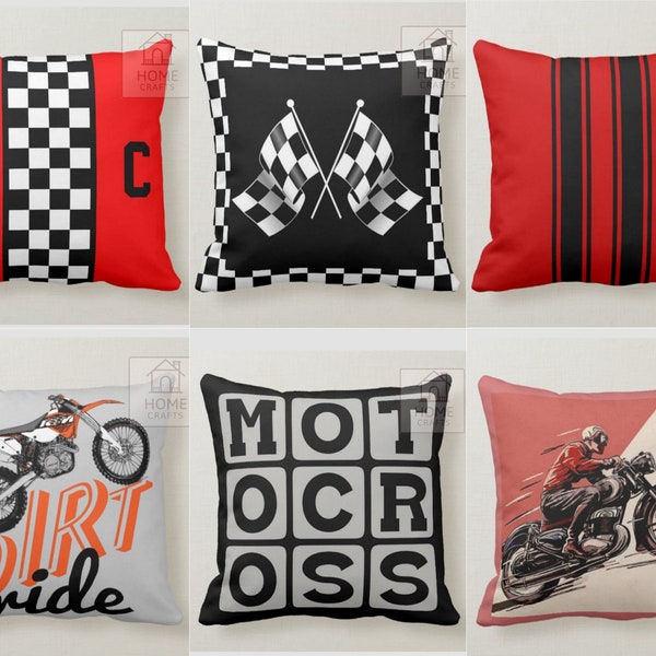 Motocross Throw Pillow Case, Motorcycle Pillow Sham, Road Trip Pillow, Pillow for Camping, Campervan Pillow, Retro Cushion, Motorbike Pillow
