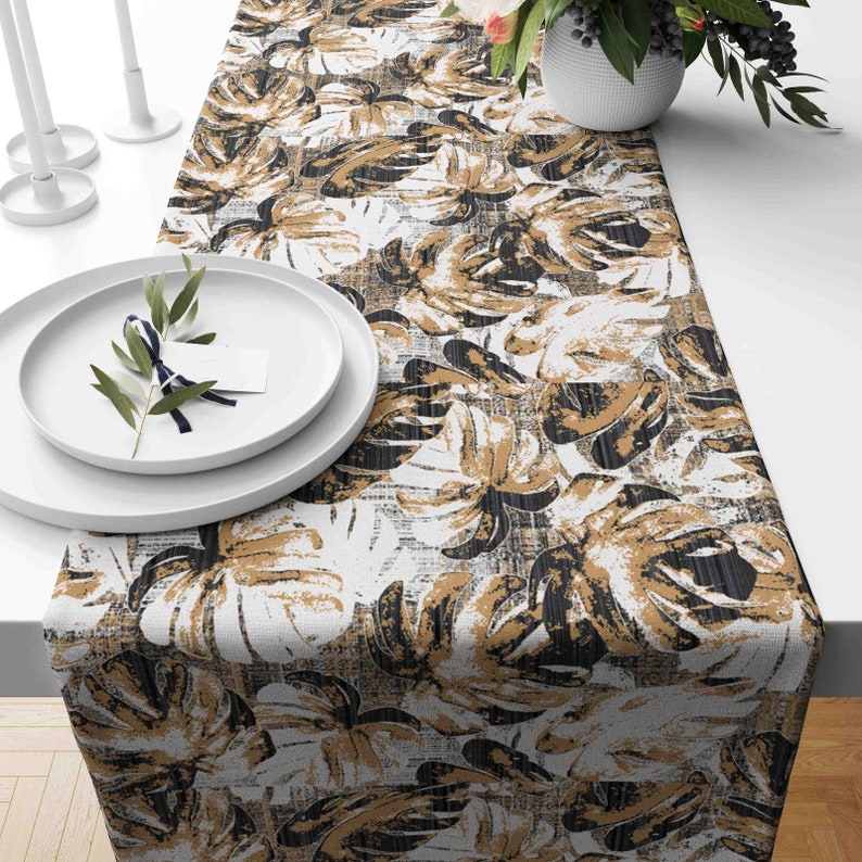 Palm Tree Table Runner Monstera Leaves Table Runner Palm Etsy