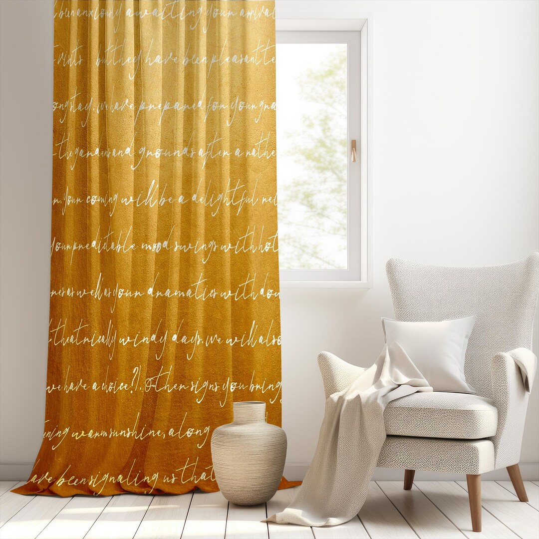 Cursive Writing Pattern Curtain, Handwriting Style Window Curtain ...