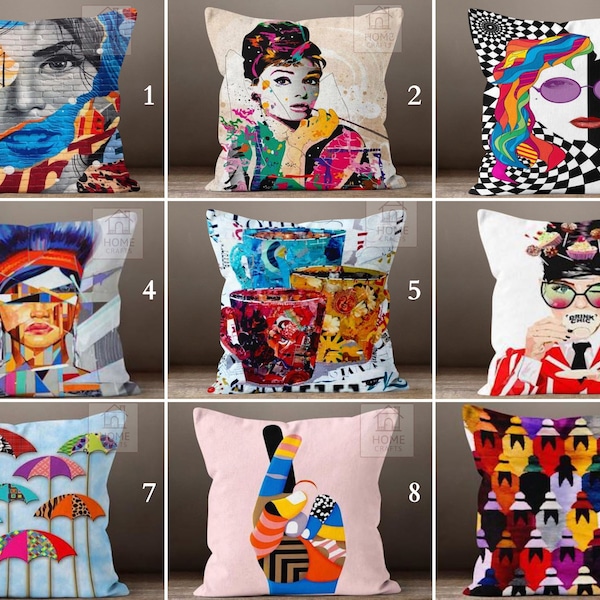 Graffiti Art Pillow Slipcover, Abstract Woman Painting Pillowcase, Street Art Fashion Cushion Case, Pop Art Pillow Protector, Hippie Decor