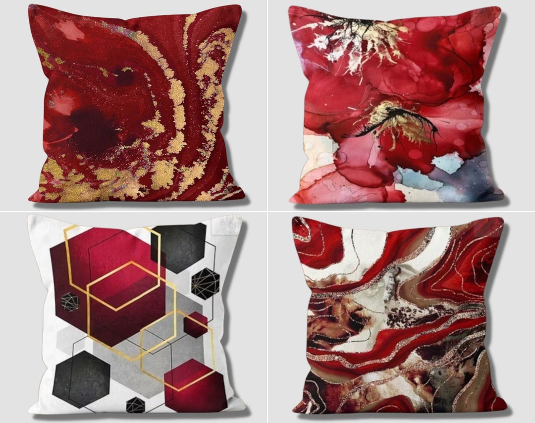 Red Geometric Pillow Covers, Red&white Outdoor Pillow Case, Red Throw