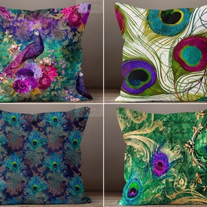 Peacock Pillow Cover, Peacock Cushion Cover, Feather Throw Pillows, Vibrant Color Pillowcase, Peacock Home Decor, Housewarming Gift