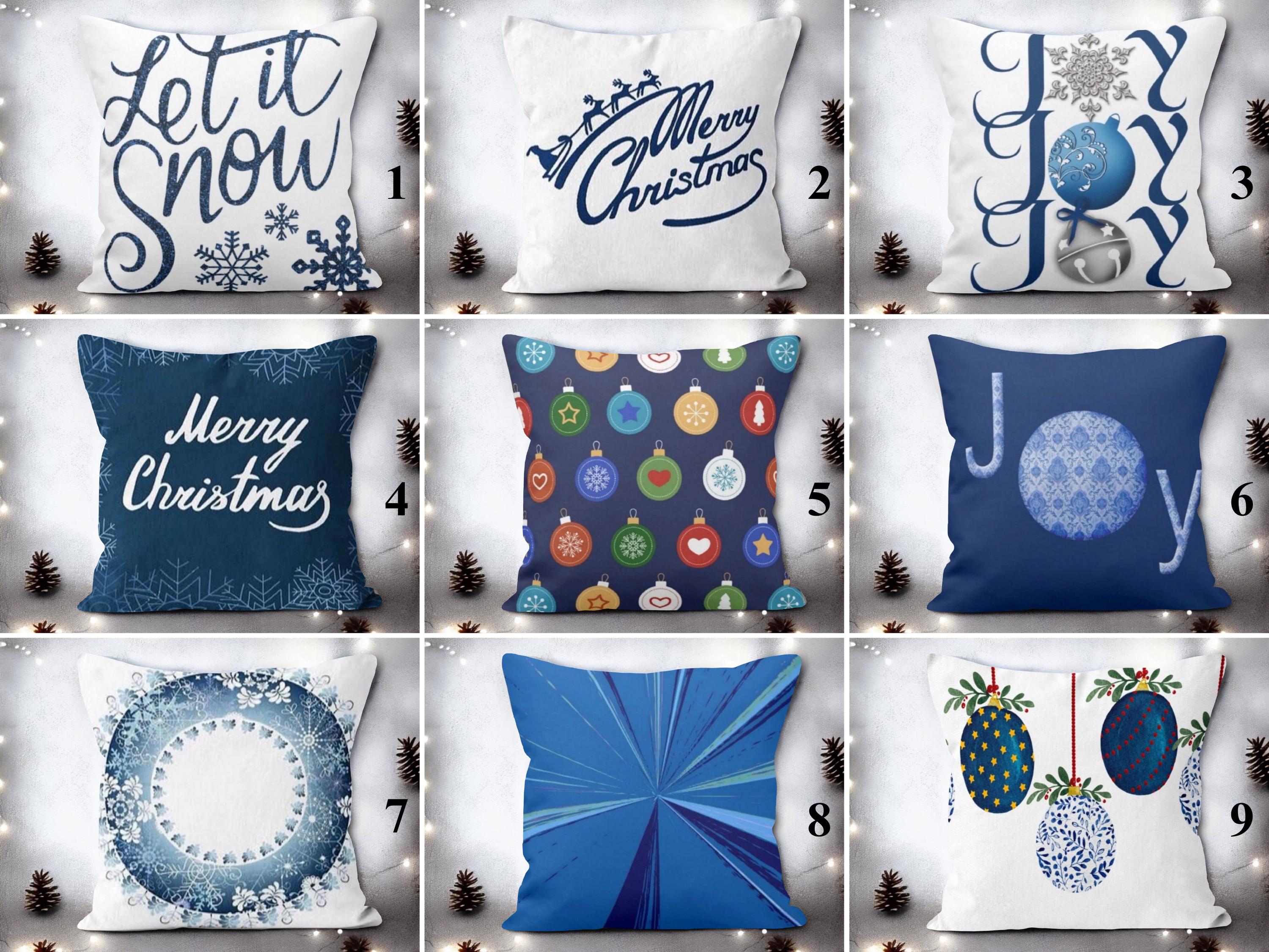 Set 4 Federe Per Cuscini Natalizi 50x50 Cm: Verde Con Fiocchi Di Neve Let It Snow