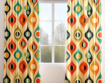 ミッドセンチュリーモダンレトロカーテン - カラフルな幾何学模様の