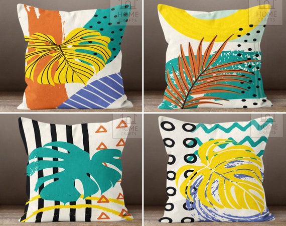 Throw Pillow Covers 18x18 Set of 4 Boho Decorative Outdoor Pillows Nature  Abstract Plant Leaf Modern Art Pillow Cases for Living Room Couch Sofa