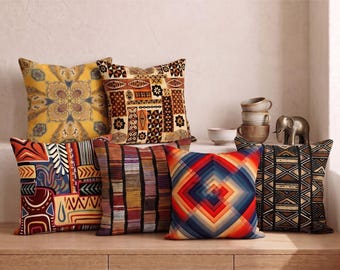 African Style Throw Pillow Cover, Ethnic Geometric Cushion, Home Decor