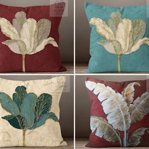 Stylish Flower Cushion Covers, Turquoise Blue Floral Cushion, Decorative Pillow Sham, Burgundy Cream Porch Pillow, Patio Pillow, Home Design