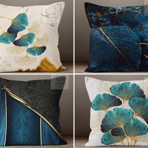 Blue Leaves Pillow Covers, Decorative Trend Pillow Cases, Leaf Accent Cushion Covers, Square Outdoor Pillows, Fashionable Pillow, Home Decor