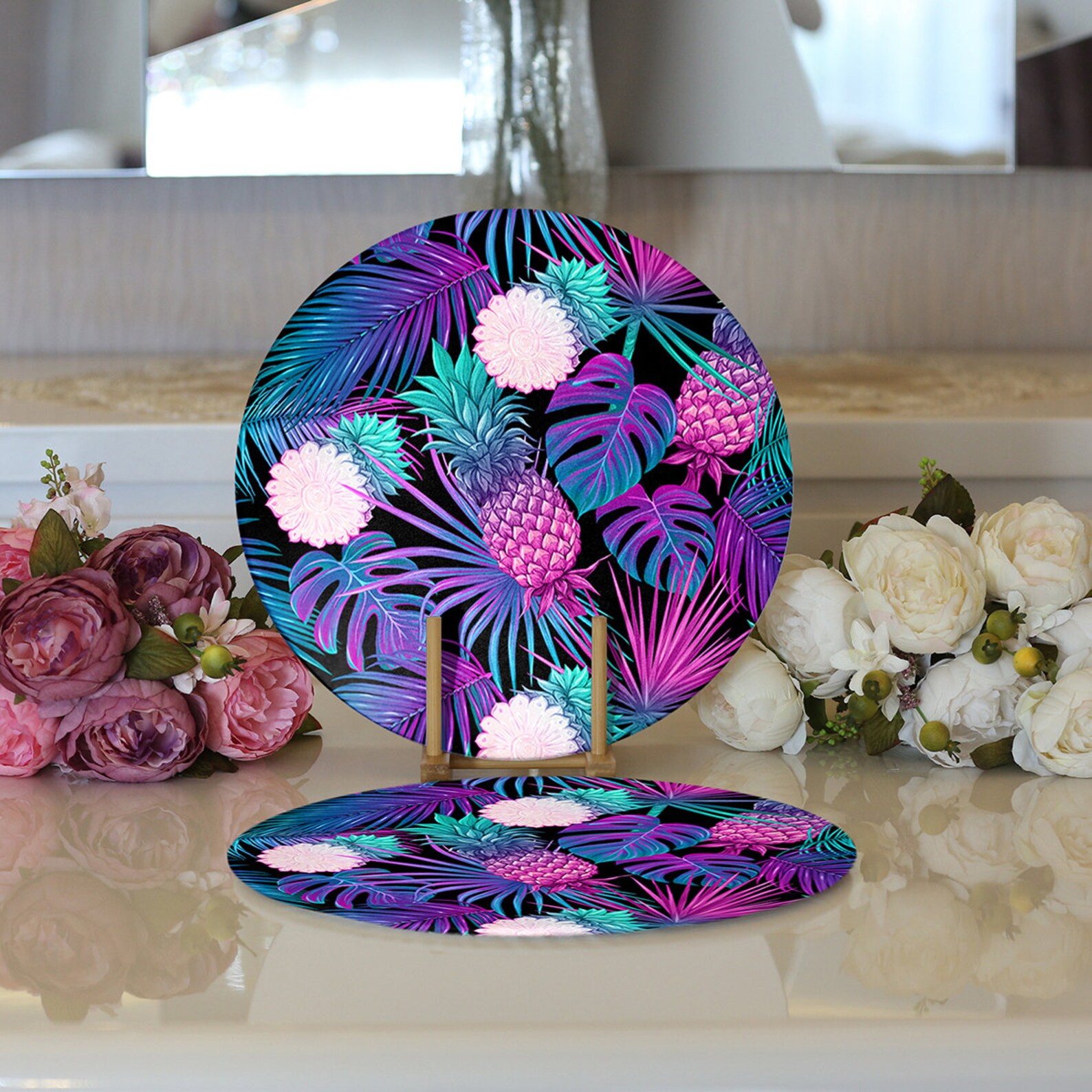 Tropical Placemat Hawaiian Placemats Tropical Round Supla Etsy