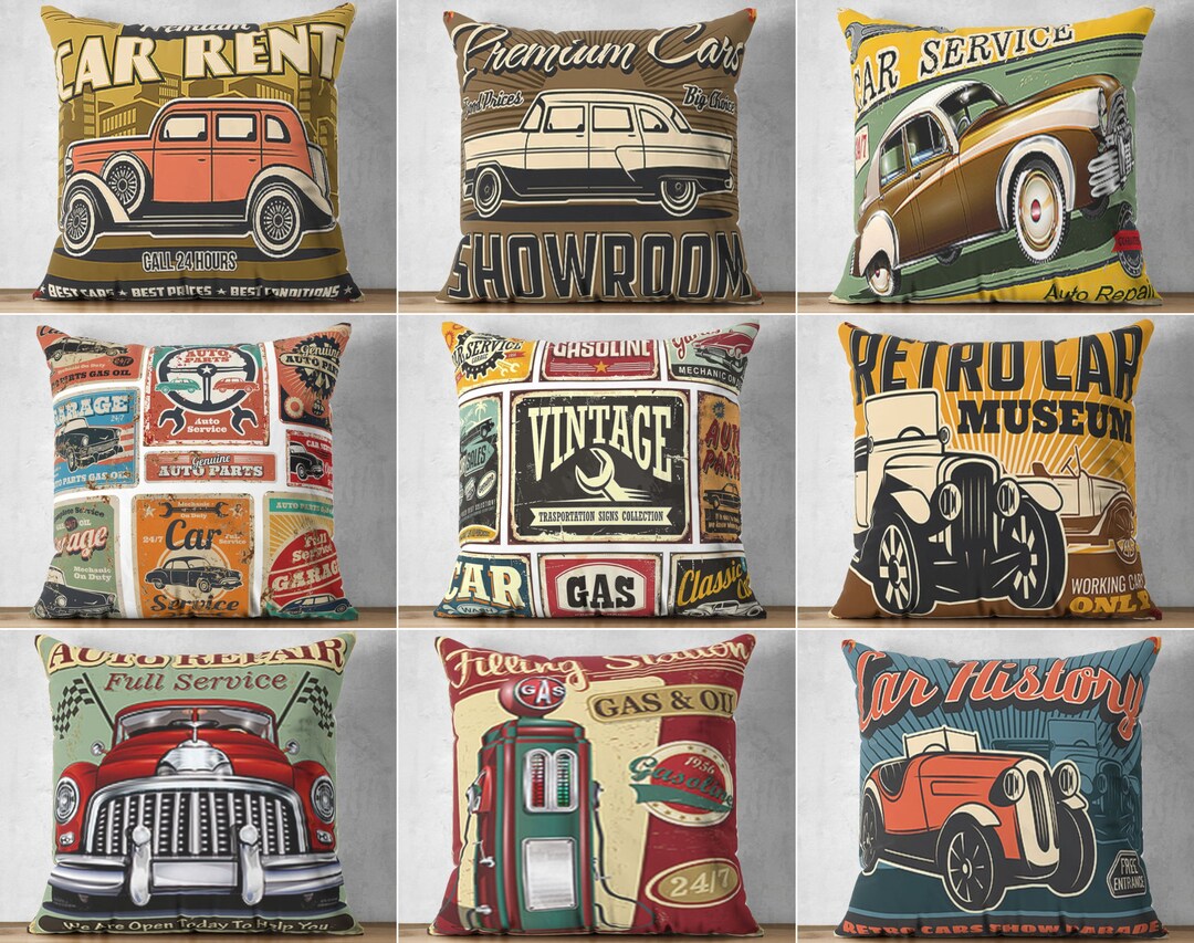 Retro Car Cushion Case, Retro Car Pillow Case, Classic Cars Pillow, Vintage Car Pillow, Car