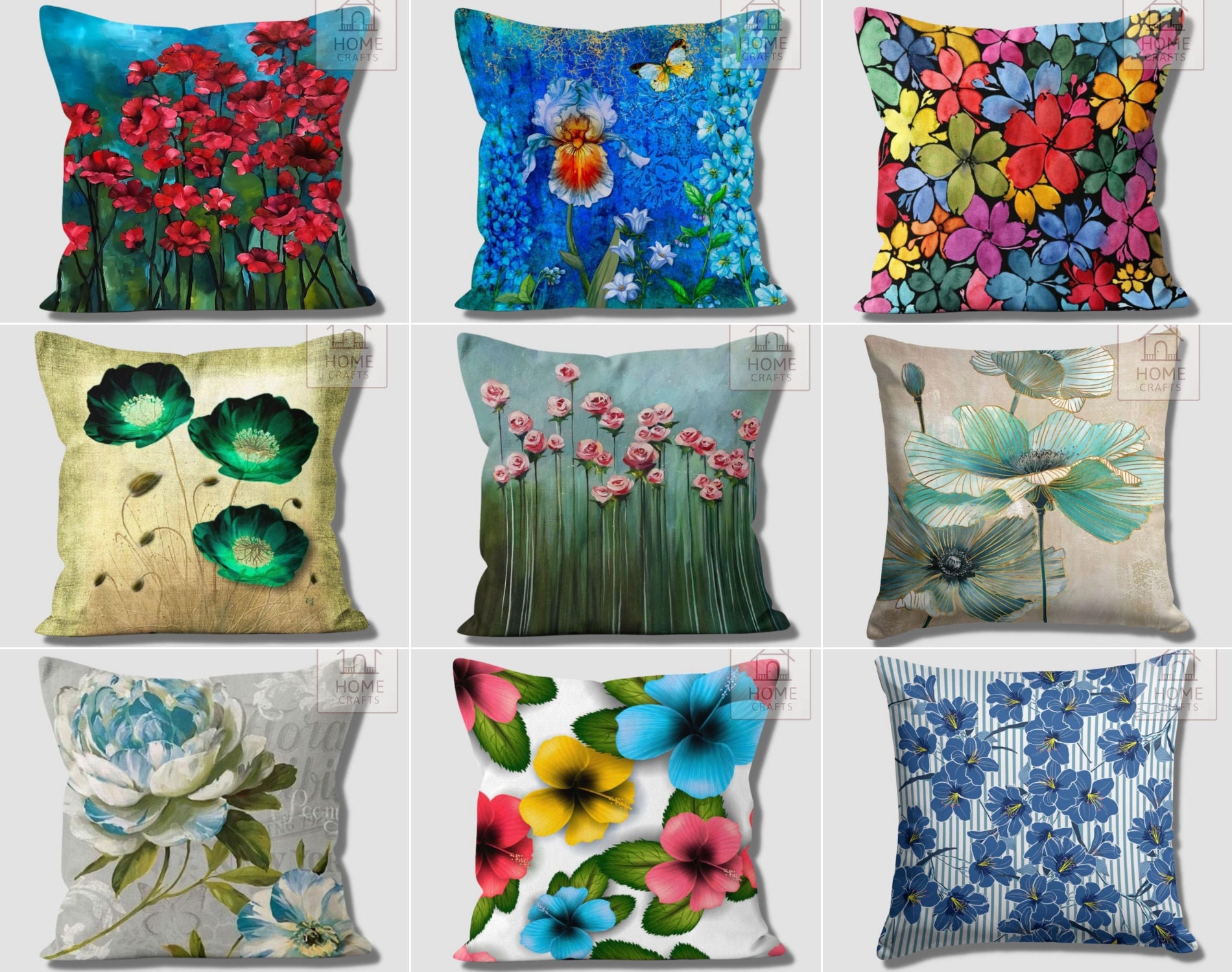 Levendige kleurrijke bloemenkussenhoezen, rozentuin zomerkussenslopen, decoratief kussensloop, lente trend kussenhoes, luxe huisontwerp