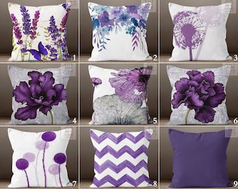 Purple Pillow Cases, Floral Throw Pillow, Summer Trend Cushion Cover, Decorative Purple Patio Pillow, Bedding Home Decor, Housewarming Gift