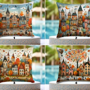 Funda de almohada Fantastic House resistente al agua, funda de almohada Fantasy Heaven, funda de cojín con pintura de arte naif, funda de almohada colorida, decoración de Acción de Gracias