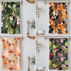 Tropical Floral Kitchen Towels, Bold Colorful Dish Towels with Jungle Flower Patterns, Summer Inspired Boho Tea Towels for Kitchen Decor