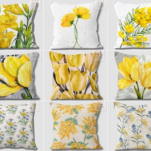 Yellow Floral Couch Pillow Covers, Floral Cushion Cases, Yellow Poppy Pillows, Outdoor Pillow Shams, Housewarming Gifts, Elegant Home Design