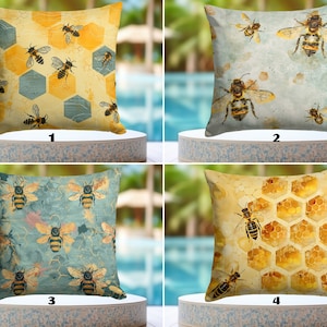 WATERDICHTE bijenkussenbeschermers, hommel sierkussenhoes, geelblauwe kussenhoes, honingbij decoratief terraskussenhoes, woondecoratie