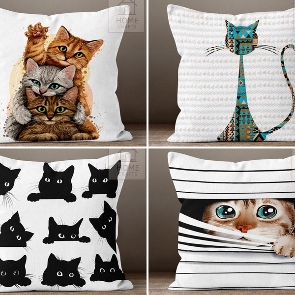 Cute Cat Cushion Covers, Cat Gift Ideas, Cat Pillow Cases, Cat Outdoor Cushion, Cat Pillows, Animal Print Pillows 16x16, 18x18, 20x20, 24x24