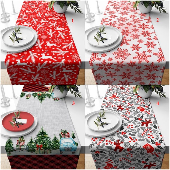 Christmas Table Runner Xmas Tree Runner New Year's Table Top Deer Table  Cloth Snowflake Table Decor Red White Runner Christmas Gift 