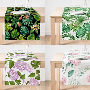 Green Leaves Table Runner, Leaves Trend Table Cover, Palm Leaf Kitchen Runner, Decorative Table Cloth, Housewarming Gift, Floral Table Decor