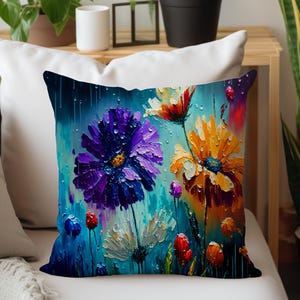 Purple Floral Pillow Cover, Decorative Throw Cushion Pattern #1