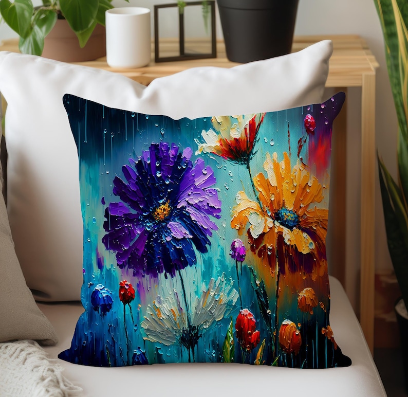 Purple Floral Pillow Cover, Decorative Throw Cushion Pattern #1